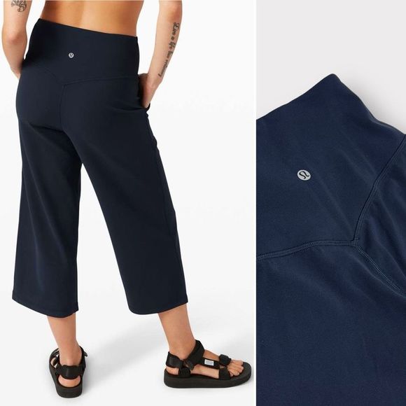 Lululemon Align Wide Leg Crop 23" 2 Navy Nulu High Rise Knit Pull On Pants - Picture 1 of 8